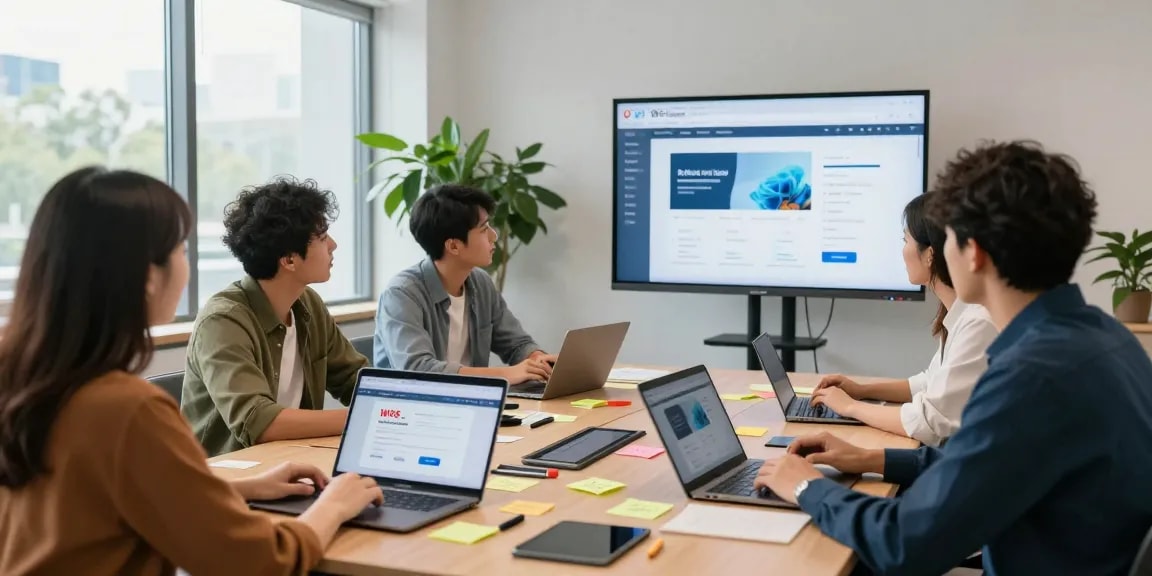 Collaboration scene showcasing professionals discussing the WPS Official Website in a modern office.
